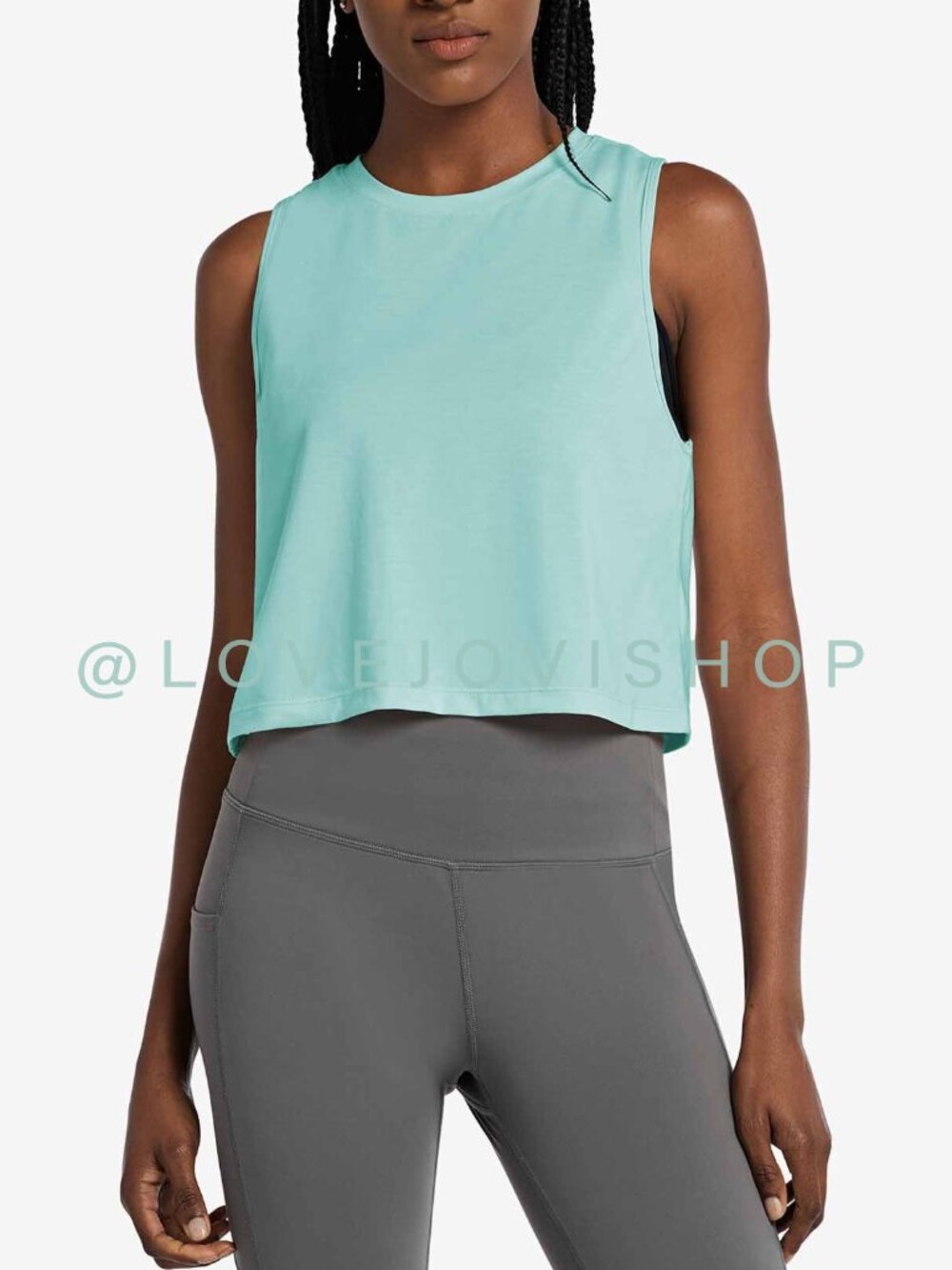 Athleisure | Danskin Sleeveless Cropped Tank Workout Top | Mint Teal Seafoam | M